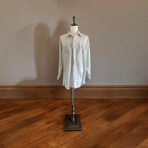 VTG Panhandle Slim Beige Striped Western Snap Button Shirt Mens 18-35 READ - Picture 1 of 9